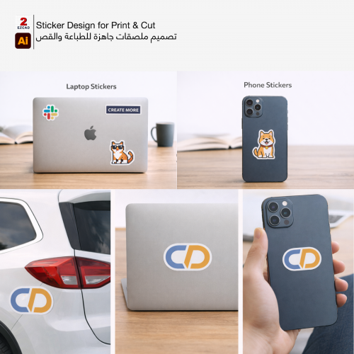 تصميم استيكرات وملصقات جاهزة للطباعة والقص